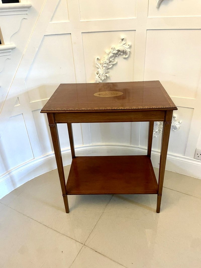 Antique Edwardian Quality Mahogany Inlaid Lamp Table - Image 2